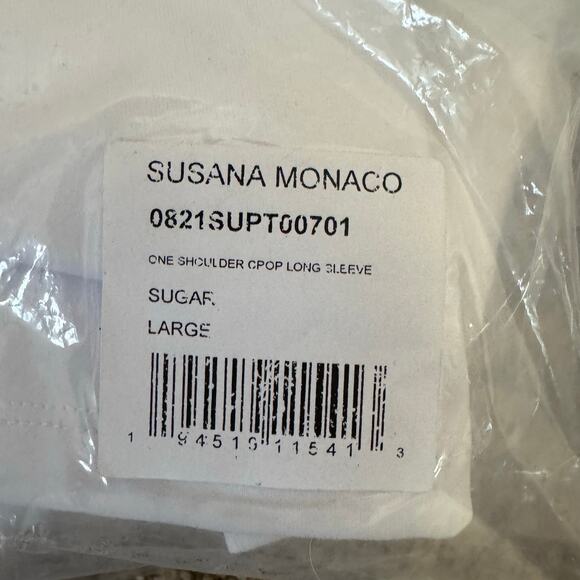 Susana Monaco One Shoulder Crop Long Sleeve Top in Sugar White NWT Size Large - Picture 8 of 8